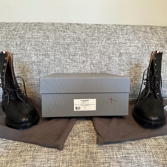 Thom Browne Black Pebbled Calfskin Mix Longwing Brogue Boot - Picture 1 of 11